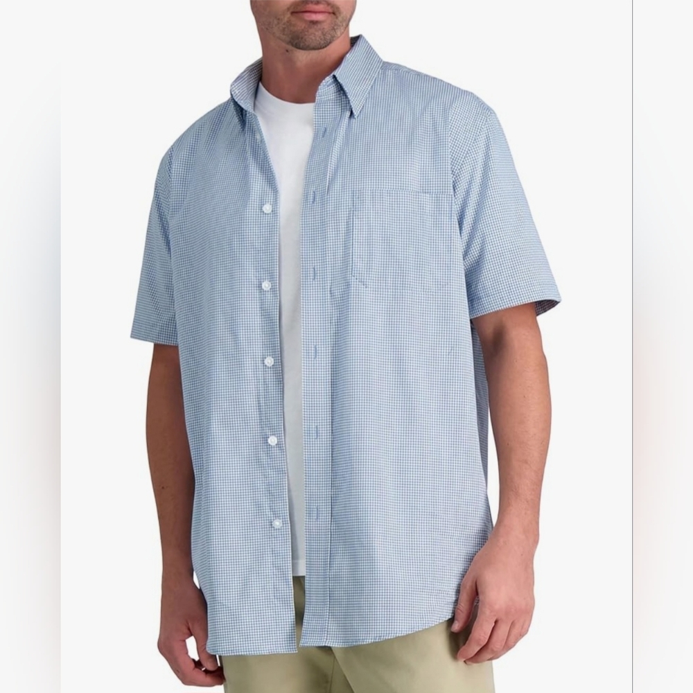 NWT Haggar Short Sleeve Stretch Cotton Blend Shirt Grey Small